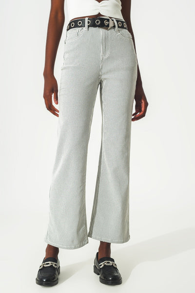 Flared Stripe Pants in Grey