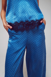 Wide Dotted Pants With Lace at the Hems