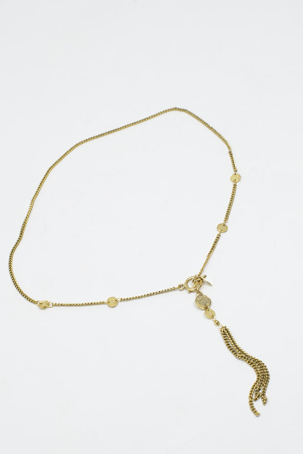 Gold Necklace With Beads and Fringe Chain Detail