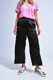 Satin Wide Leg Suit Pants in Black