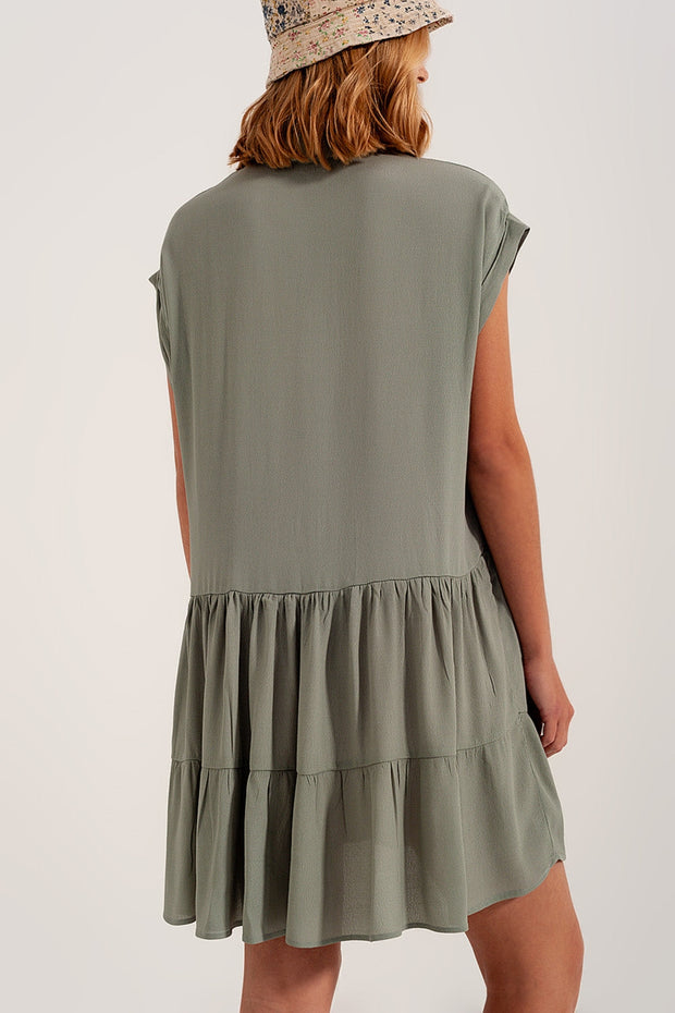 Tiered Hem Shirt Dress in Green