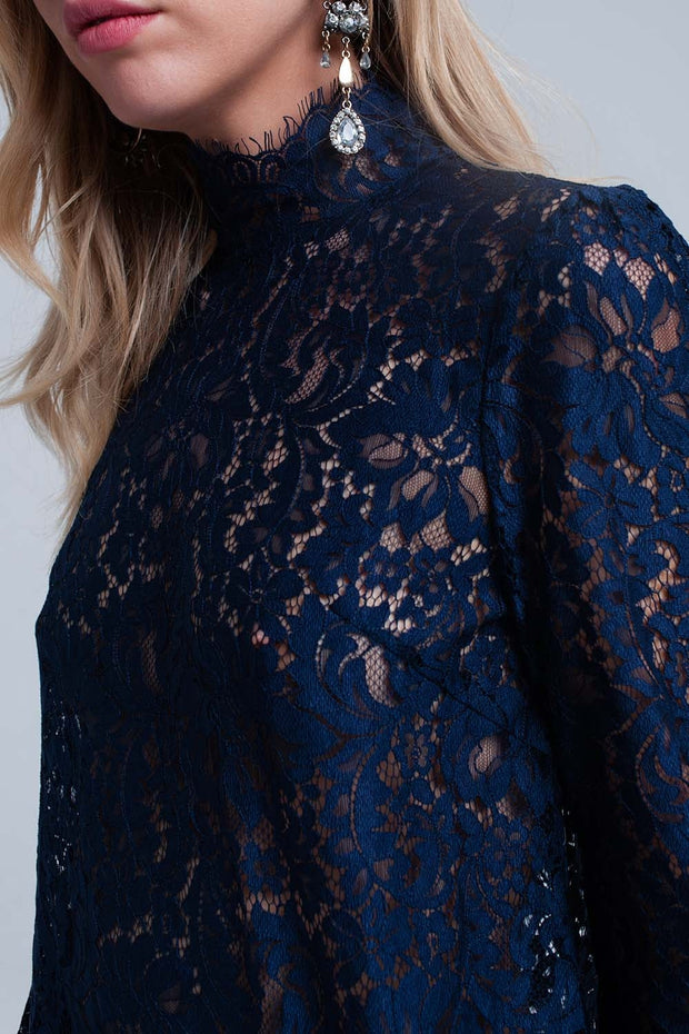 Navy Transparent Lace Shirt