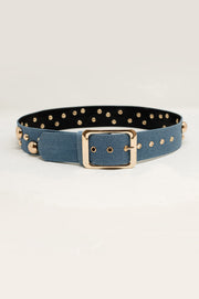 Light Denim Belt With Metallic Bubble Applications