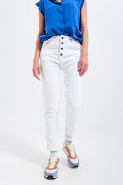 Exposed Buttons Skinny Jeans in White