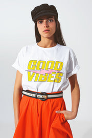 T-Shirt With Good Vibes Text in White