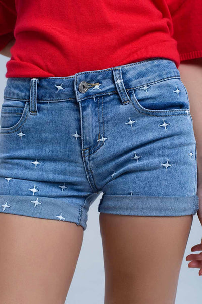 Denim Shorts With Stars Detail