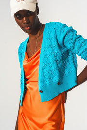 Pointelle Knitted Cardi in Blue