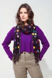 Multicolored Polka Dot Soft Scarf in Black