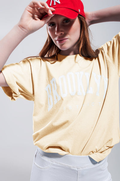 T-Shirt With Brooklyn District Text in Yellow