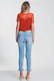 Skinny Jeans in Light Denim With Frayed Hem