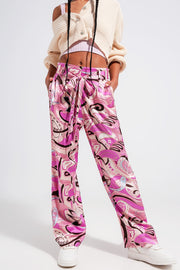 Wide Leg Pants With Belt in Pink