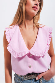 Crop Top With Bib Collar in Pink