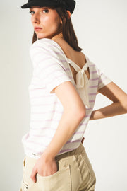 Open Back Lace Up Stripes Jumper in Lilac