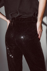 Straight Leg Sequin Pants in Black