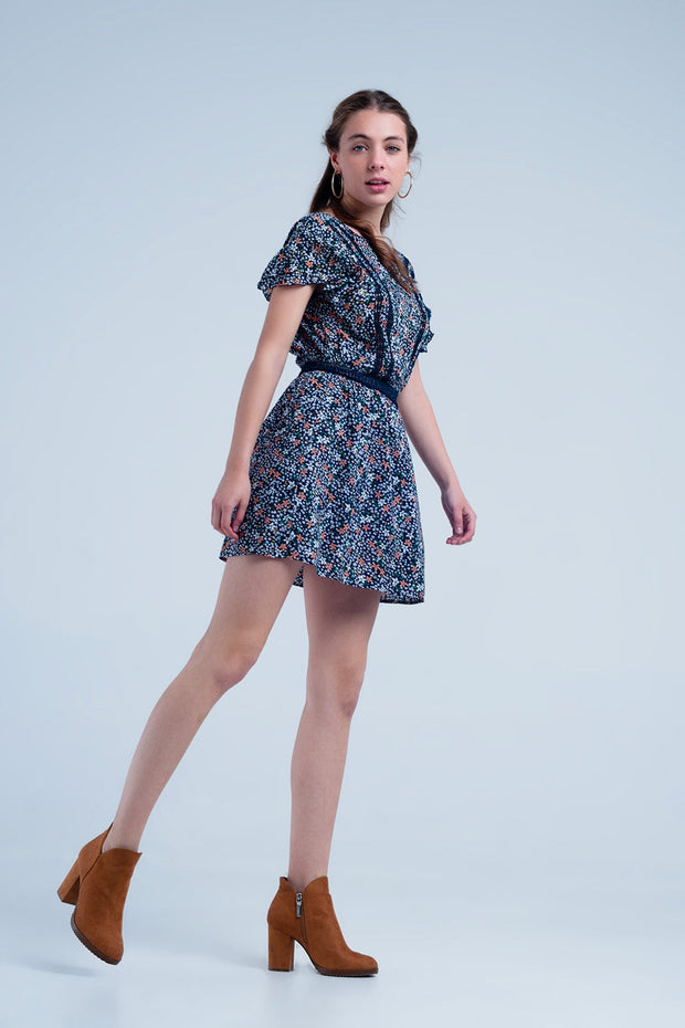 Navy Dress With Flower Print