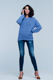 Blue Dropstitch Knitted Sweater