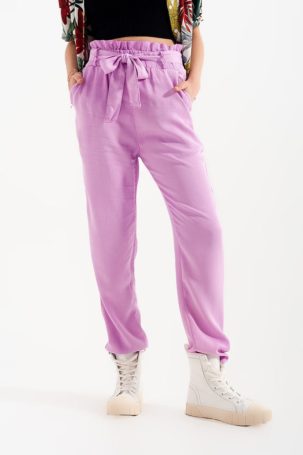 Lightweight Pants With Tie Waist in Purple