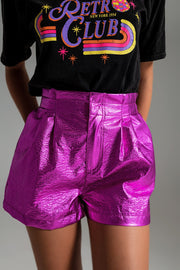 Metallic Shorts With Front Dart in Fuchsia