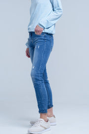 Ankle Jeans With Rip and Repair