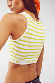 Striped Cropped Top With Love Text in Lime Green