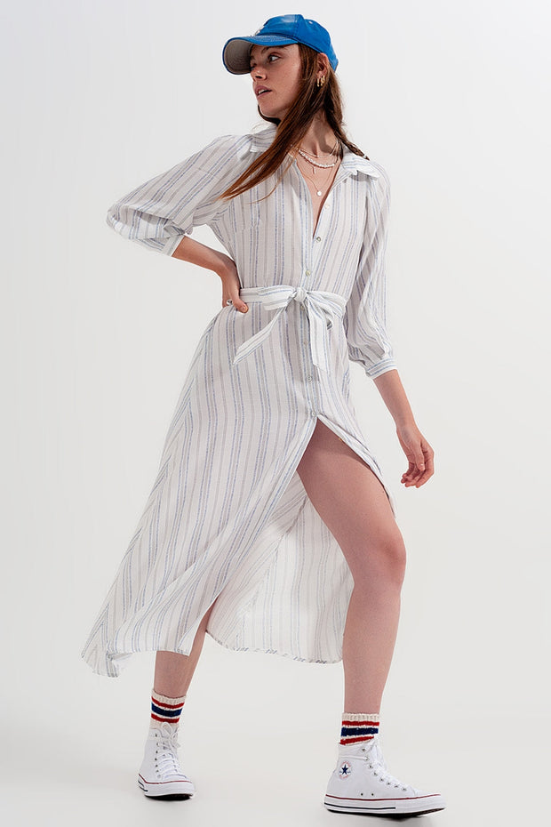 Button Through Smock Midi Dress in Stripe