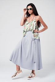 Grey Midi Skirt With Belt