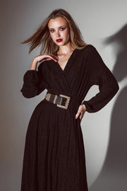 Party Long Sleeve Maxi Dress With Glitter in Black