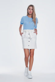 Mini Cream Skirt With Front Buttons