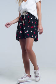 Black Mini Skirt With Floral Pattern