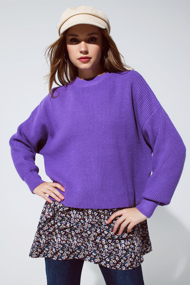 Purple Chunky Knitted Relaxed Jumper
