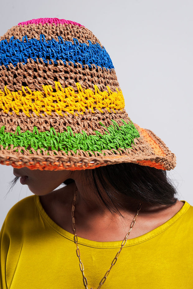 Sun Hat in Natural Colored Stripes