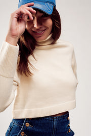 High Neck Cropped Jumper in Cream