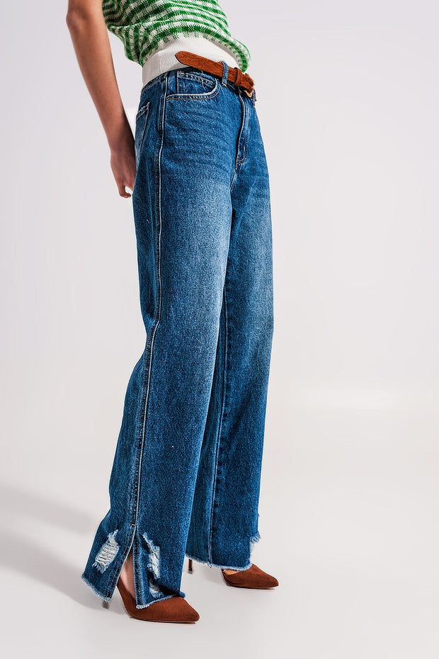 Split Hem Jeans in Medium Denim