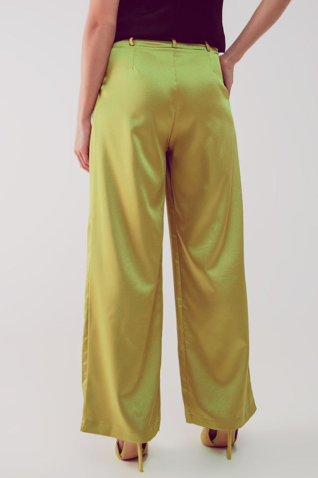 Palazzo Pleated Pants in Acid Lime