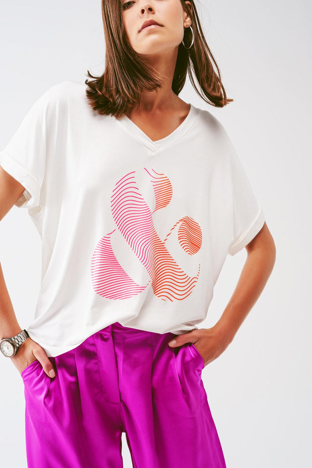 Asymmetrical Graphic T-Shirt in White