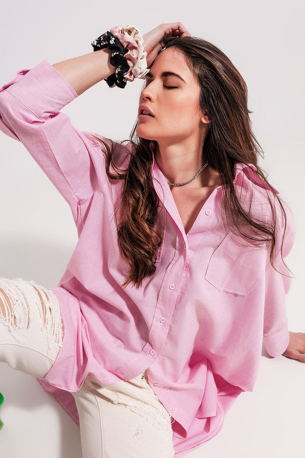 Cotton Oversized Shirt in Pink