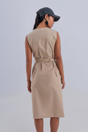 Wrap Dress With Tie Waist Detail in Beige