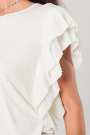 Pleat Ruffle Sleeve Top in White