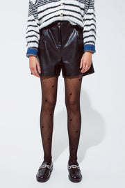 Faux Leather Oversized Shorts With Pleat Down the Front and Pockets in Black