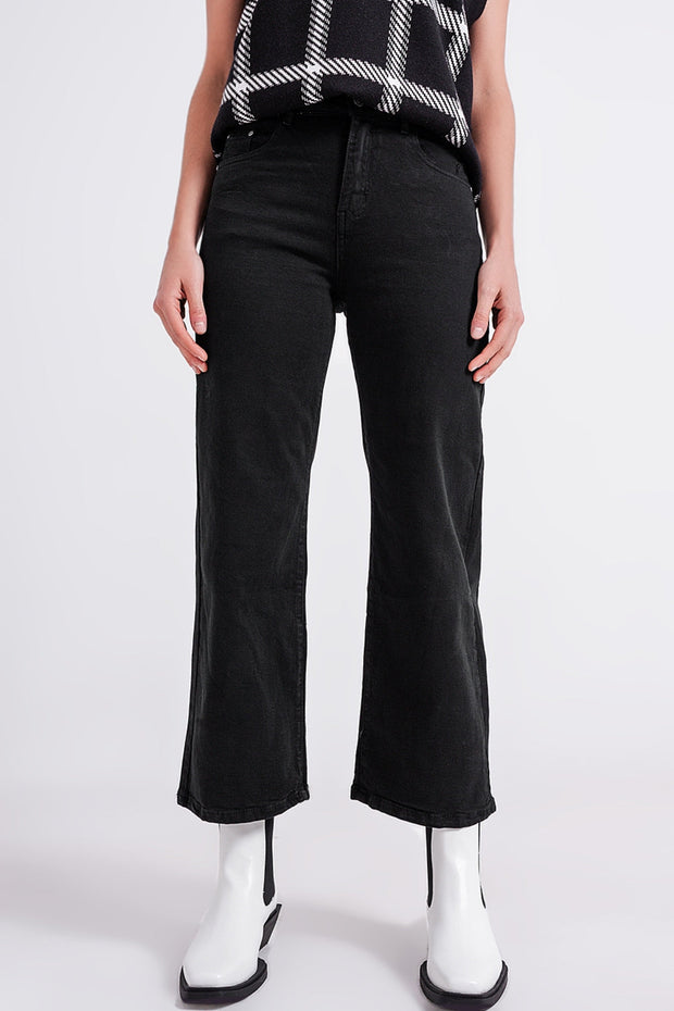 Cropped Wide Leg Jeans in Black