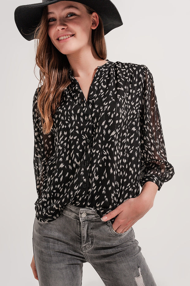 Print Blouse in Black