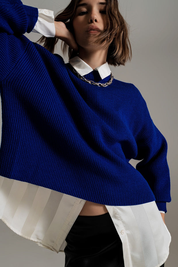 Blue Chunky Knitted Relaxed Jumper
