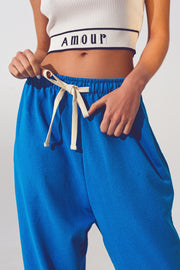 Oversized Jogger With Tie Waist in Blue