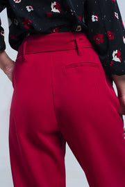 High Waist Red Pants With Belt