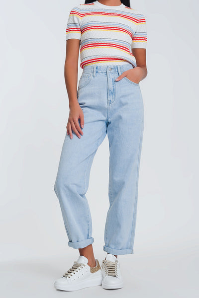 High Waist Mom Jeans in Light Blue Denim