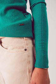 Fine Knit High Neck Jumper in Green