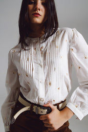 Cotton Blouse With Daisy Embroidery Detail