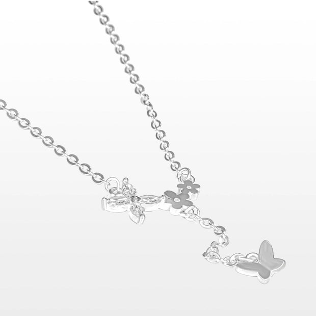 925 SOLID STERLING SILVER FLOWER AND BUTTERFLY NECKLACE