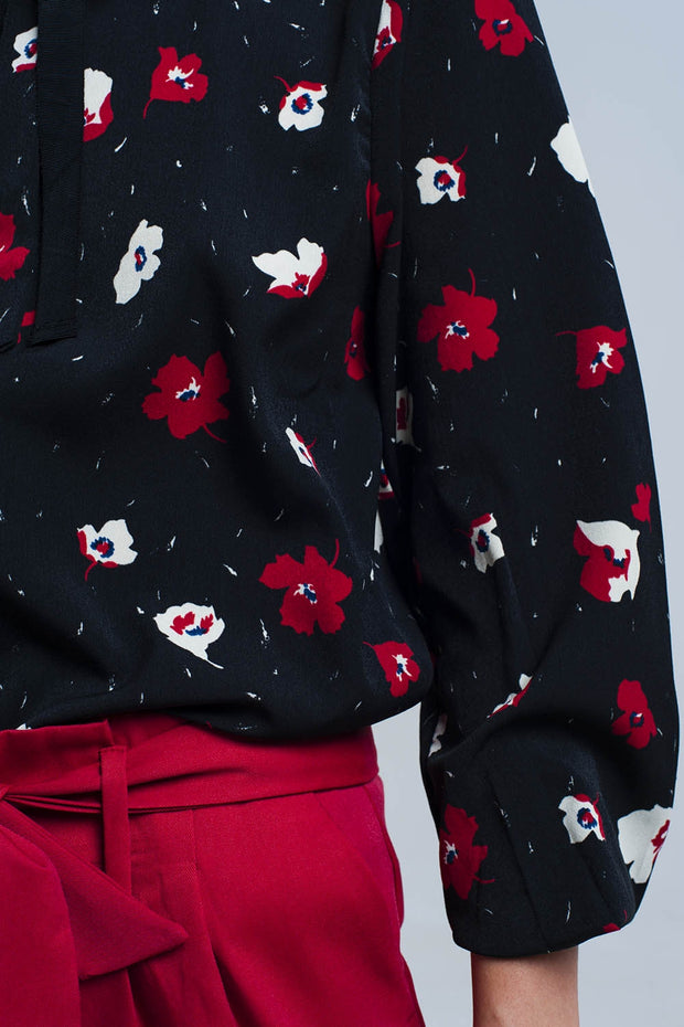 Black Shirt With Red and White Flowers