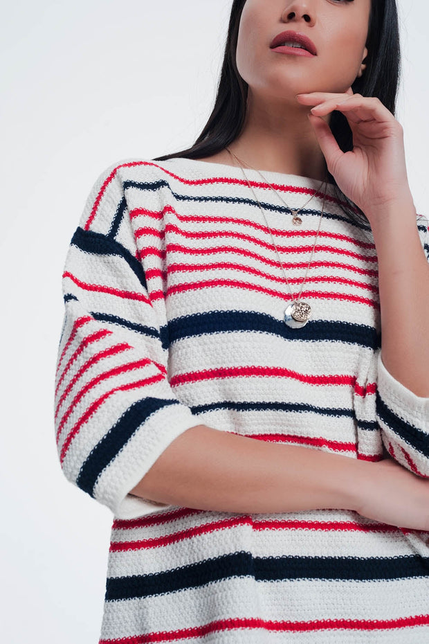 Knitted Striped Sweater in Cream Color